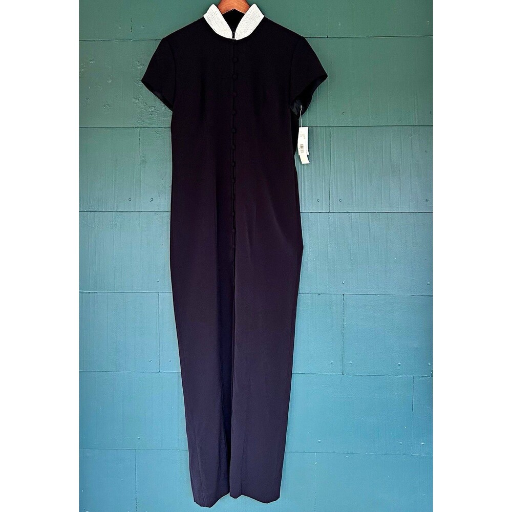 NWT Vintage Evan-Picone Black Maxi Dress Beaded Collar Sz 10 Wednesday Gothic